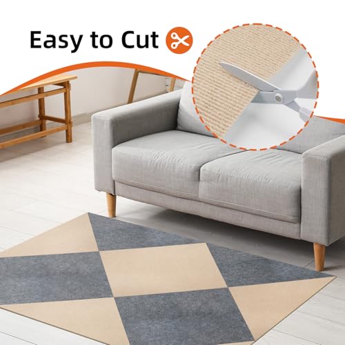 Vieshful Selbstklebende Teppichfliesen 50x50 cm, Zuschneidbare Teppichbodenfliesen, Weiche Nadelfilz Fliesen für Wohnbereich, Büro, Küche – 10 Fliesen pro Box / 2,5 m² Hellgrau