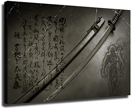 wallpaper katana Posters and Prints Retro Wall Art Canvas Painting Abstract Japanese-style Calligraphy Sword Wall Mural for Living Room Bedroom (Unframed,8x12 inch?20x30 cm?)