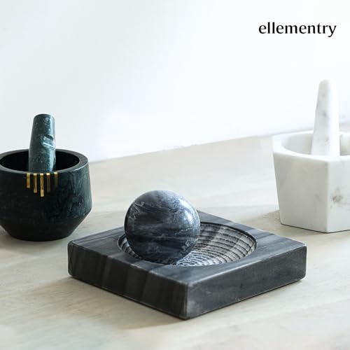 Ellementry Erebus Marble Mortar & Pestle Set, Khalbatta Stone, Imam Dasta, Okhli Masher, Kharal, Kundi Sota, Natural &Traditional Spice Grinder for Kitchen, Khal Batta Musal for Spices & Herbs