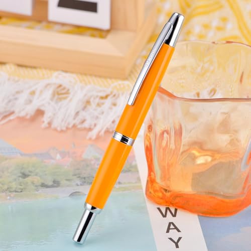 Image of Jinhao 10 Press Fountain Pen with Box, Orange Retractable Fine Nib with Converter Set (Silver Clip)