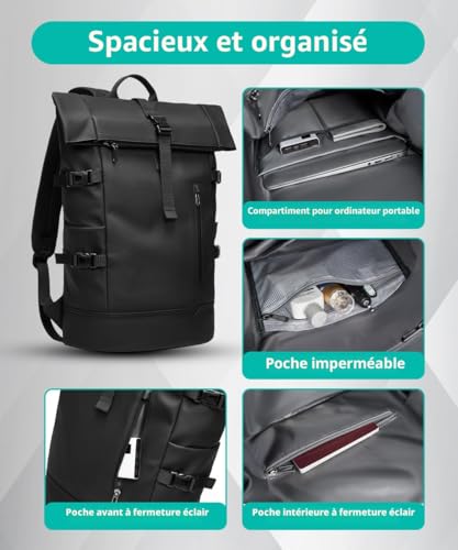 Sac A Dos Ordinateur Voyage : Sac a Dos Homme Étanche 33L pour 15 Pouces Ordinateur Portable Ex... – Image 4