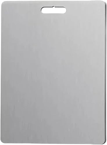 Tabla de cortar de acero inoxidable Tabla de doble cara Estera de grado alimenticio Bandeja de servir Fruta Carne Bloque para cortar (11.0 x 15.4 in)