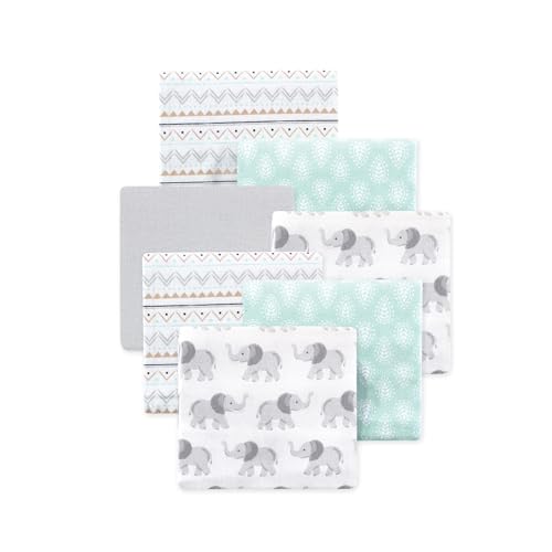 Image of Little Treasure Hudson Baby Cotton Poly Flannel Receiving Blankets Multipack, Grey Elephant, 30x30 inches