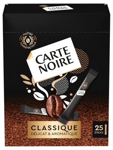 CARTE NOIRE - Café Soluble « Classique » - Café Instantané en Dosette Carte Noire - Délicat et Aromatique - 25 sticks - Fabriqué en France