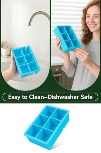 Image of Large Ice Cube Tray for Whiskey: Silicone Ice Cube Trays with Lid - 2Pack Big Square Old Fashioned Ice Cube Maker for Cocktail - 2inch Huge Cubed Ice Trays (Sky Blue)