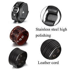 Aroncent 3Pcs Unisex Black Brown Metal Spike Studded Punk Rock Biker Wide Strap Leather Bracelet #TOP2