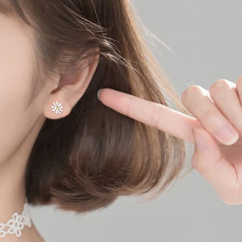 Reffeer Solid 925 Sterling Silver Daisy Flower Stud Earrings Spring for Women Teens Daisy Stud Earrings Flower2