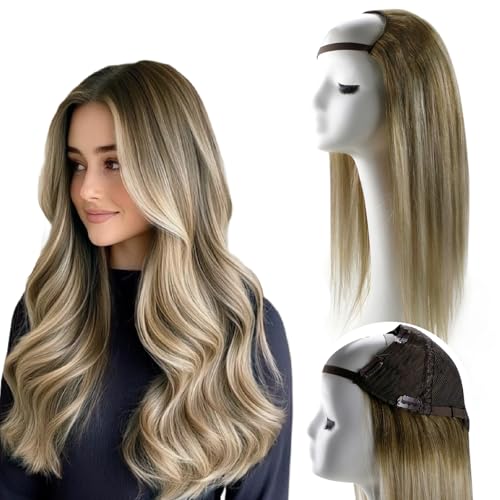 RUNATURE U Part Human Hair Wig Balayage 20 Inch Glueless