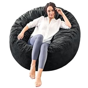 Bean Bag Chairs for Adults – Memory Foam Furniture BeanBag Chair – Kids/Teens Sofa with Soft Micro Fiber Cover – Round Fluffy Couch for Living Room Bedroom College Dorm – 3 ft, Carbon Black