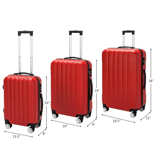 3 Piece Hard Luggage Box with Rotating Wheels 3 Piece Suitcase Set Travel Suitcase Set Retractable Handle(20/24/28)" Red3