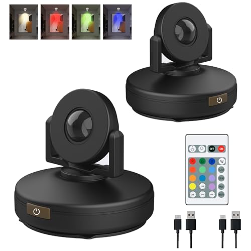 Faretti LED Senza fili con Telecomando Ricaricabile Mostra Accenti Luce Immagine con Testa Rotante 12 Colori che Cambia l'interno Uplight Stick Sulla Luce per Opere d'arte Dartboard Galleria,2 Pack