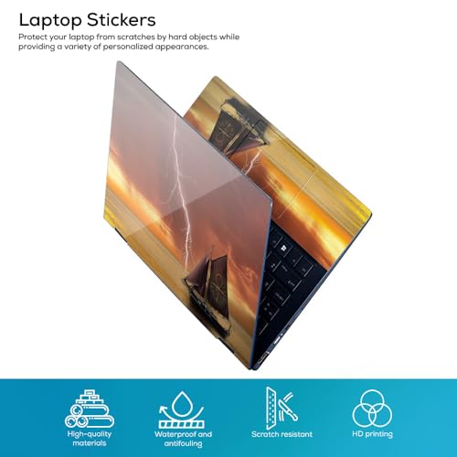 Image of Galaxsia Boat in Storm Top+Wrist Pad Vinyl Laptop Skin /Sticker /Cover Upto 15.6 Inches Laptops Laminated-Removable-HD Quality Compatible for Hp-Dell-Sony-Lenovo-Asus etc.(15x10 Inches)