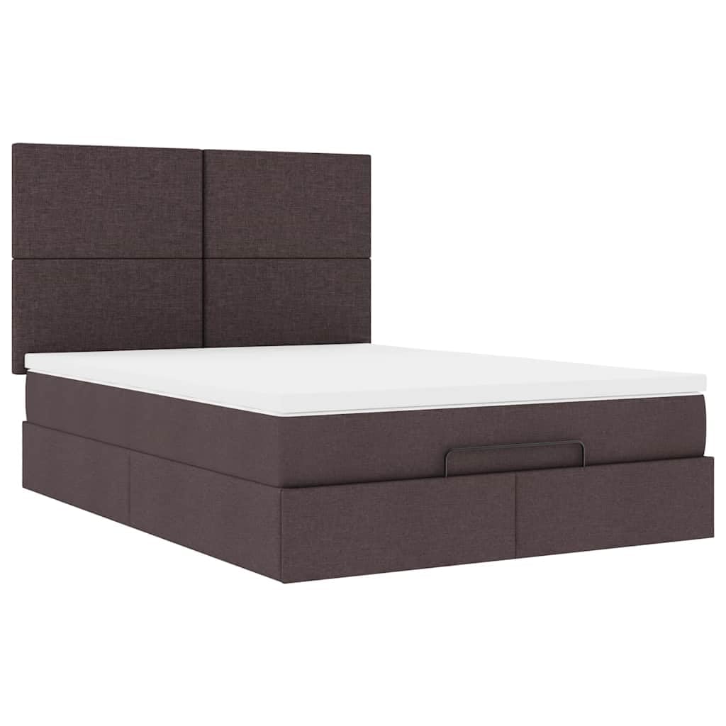 Cama otomana de 140 x 200 cm, color marrón oscuro, somier, colchón ortopédico de 20 cm, espacio de almacenamiento