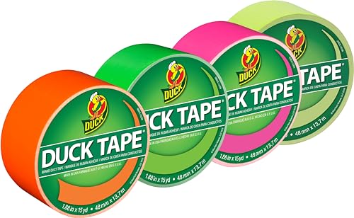 Duck Tape Brand Neon Color Duct Tape, Assorted Bright Duck Tape Colors for Arts & Crafts, Repairs, Color-Coding and DIY Projects, 4-Rolls