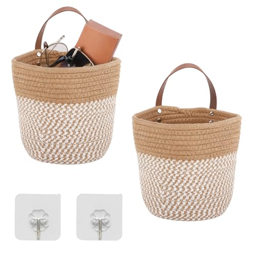 Zyiphor 2 Stück Hängekorb, Wandkörbe Baumwollseilflechten, Home Hängekorb, 16 x 18 cm Hängeaufbewahrung Bad Mit Griff Hängekörbe Korb Für Zimmer, Badezimmer