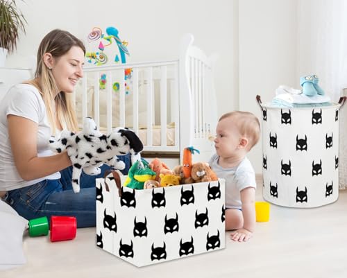 Image of Batman Basket Kids Storage Basket Cute Basket Empty Toy Storage Bin Organizer Box Rectangular Room Decor for Home Books(Black bats)