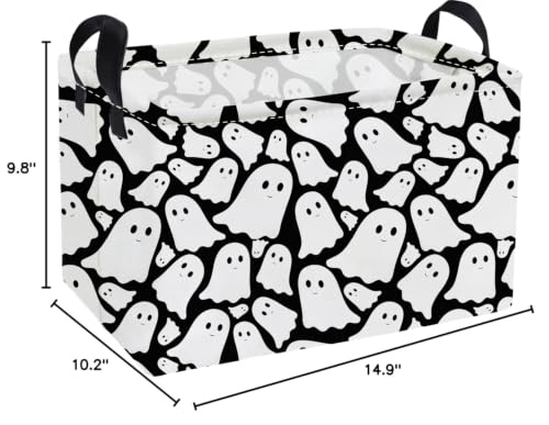 Image of Essme Rectangular Halloween Basket,Ghost Storage Bins Organizer with Handles for Room Decor, Gift Basket.(Black Cute Ghost)