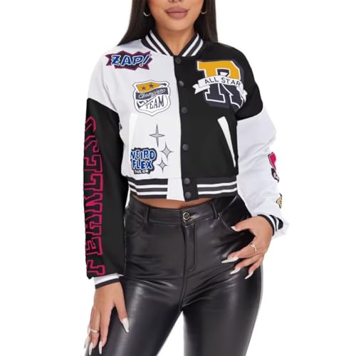 ジャケット・アウター kzkz0140 Amazon.com: jeecoin Women's Varsity Jacket Cropped Colorblock
