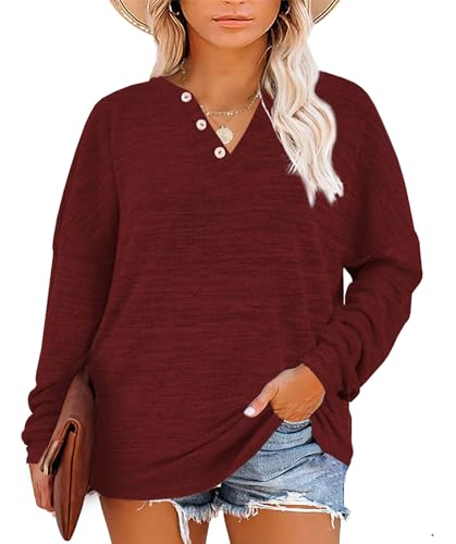 Image of Gloria&Sarah Womens Plus Size Tops Long Sleeve Henley Shirts Fall Fashion Oversized Sweatshirt Tunic Sweaters L-4XL