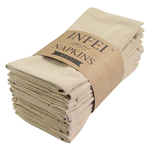 INFEI Servilletas de Tela de Cena de Color Liso, Juego de 12 (16.9 x 16.9 Pulgadas), servilleta de Mesa de Cocina de algodón Reutilizable, para Fiestas, hoteles y Uso doméstico (Lino)