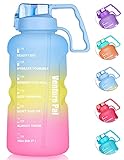 Venture Pal Large 128 OZ Motivational BPA Free Leakproof Water Bottle with Straw & Time Marker Perfect for Fitness Gym Camping Outdoor Sports-Purple/Yellow/Pink Gradient