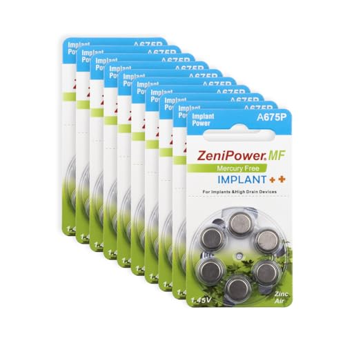 Hearing360 Pilas para implantes cocleares PR44 medida 675P, potencia constante y larga duración, pilas sin mercurio con tecnología zinc-aire (15 blísteres azules)