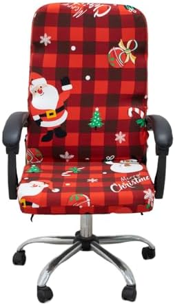 Acoolser Christmas Office Chair Cover,Universal Removable Washable Anti-Dust Printed Snowman,Candy cane,Evergreen,Snowflake,Buffalo Plaid Stretch Computer Chair Slipcovers with Zipper(L,Christmas-06)