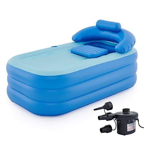 CO-Z Vasca da Bagno Portatile Gonfiabile per Adulti, Pieghevole in PVC con Pompa Elettrica, Piscina Gonfiabile Antiscivolo per Adulti Bambini Vasca per Esterno (Blu)