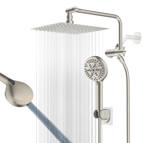Image of 10 inch Metal Rainfall Shower Head with 10-Mode Handheld, Brushed Nickel