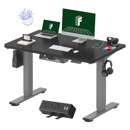 Image of FLEXISPOT EN2 Whole-Piece Standing Desk with Clamp Power Strip, 48 x 30 Electric Stand Up Height Adjustable Desk with Cable Management (Gray Frame + 48 inch Black Top, 2 Packages)