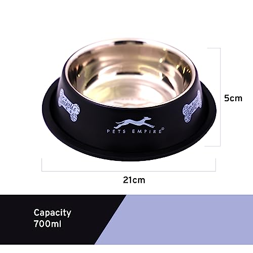 Image of Pets Empire Stainless Steel Dog Feeding Bowl, Grey Colour, Medium (Black)