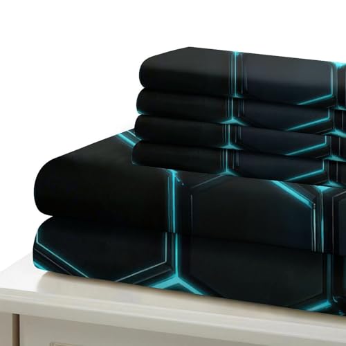 Lumières hexagonales parure de lit microfibre 140x200 drap néon