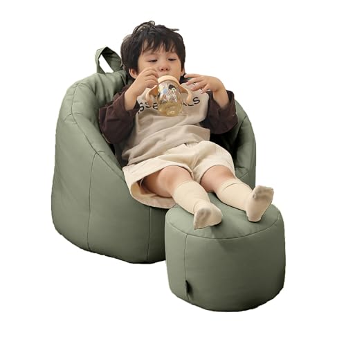 hoopyosms Puff Infantil con Reposapiés, Puff Pera Ergonómico de Cuero Resistente y Fácil de Limpiar, Ideal para Habitación Infantil o Sala de Juegos, Verde