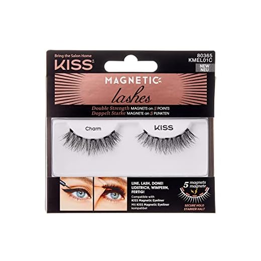 KISS Cílios magnéticos, pingente, 1 par de cílios postiços sintéticos com 5 ímãs de força dupla, resistente ao vento, cílios falsos testados por dermatologista duram até 16 horas