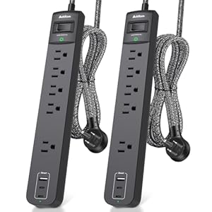 2 Pack Power Strip Surge Protector – 5 Widely Spaced Outlets 3 USB Charging Ports, 1875W/15A 6Ft Braided Extension Cord, Flat Plug Overload Protection, Wall Mount for Home Office Dorm Room Essentials