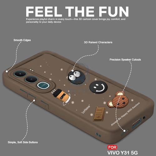 Image of AESTMO Back Case Cover for Vivo Y31 5G Cover | Cute Fun Cartoon 3D Ball | Coffee Silicone Case | Full Body Protection | Camera Protection Back Cover for Vivo Y31 5G (Brown)