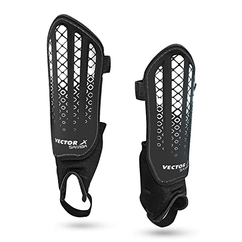 Image of Vector X Samba Shinguard with Ankle Adjustable | Training and Practice | for Girls and Boys | (Senior, Black-White)