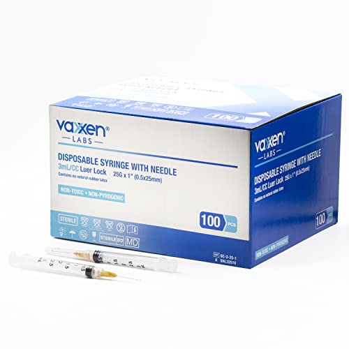 Vaxxen Labs 3mL, Luer Lock – 25G x 1″ (Box of 100)