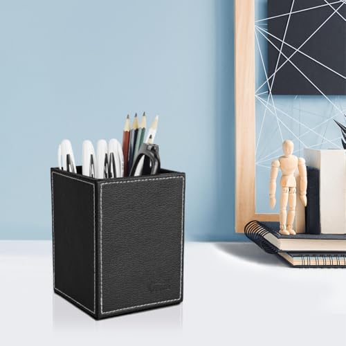 Image of Pen Pencil Holder Cup Container PU Leather Desk Organizer Stand Decor Brush Scissor Holder Decoration Office Desk Home School