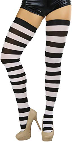 Image of ToBeInStyle Women's Vibrant Horizontal Wide Striped Thigh High Stockings