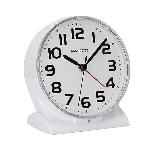 Automatically Backlighted Alarm Clock,Silent No Ticking for Seniors Vision Impaired,Easy to Set,Big Numbers,Ascending Alarm,Gentle Wake,Snooze,2 AA Battery Operated,White