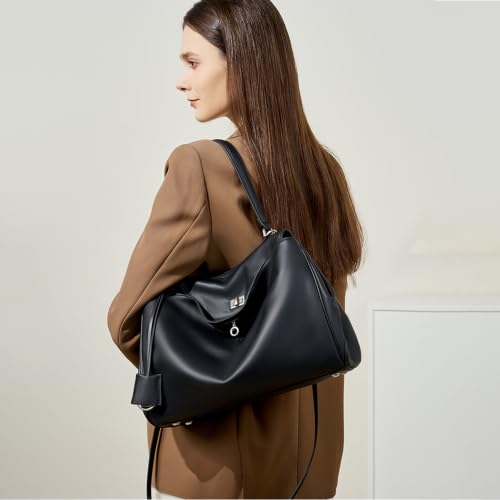 Image of Genuine Leather Tote for Women, Soft Leather Shoulder Bag Large Top Handle Satchel Purse for Ladies Travel Work