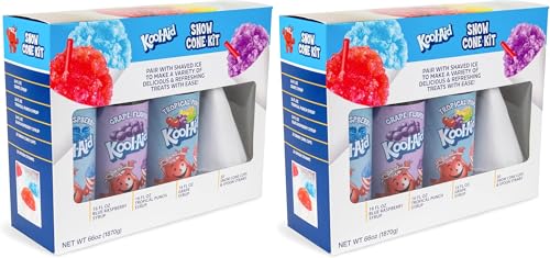 Image of Kool-Aid Snow Cone Syrup Party Kit, Kool-Aid Shaved Ice, Comes With Straws, Cups, Spoons, Flavors Of Tropical Punch, Grape, Blue Raspberry, Fun For Kids, Celebrations, Gifting, Multicolor (Pack of 2)
