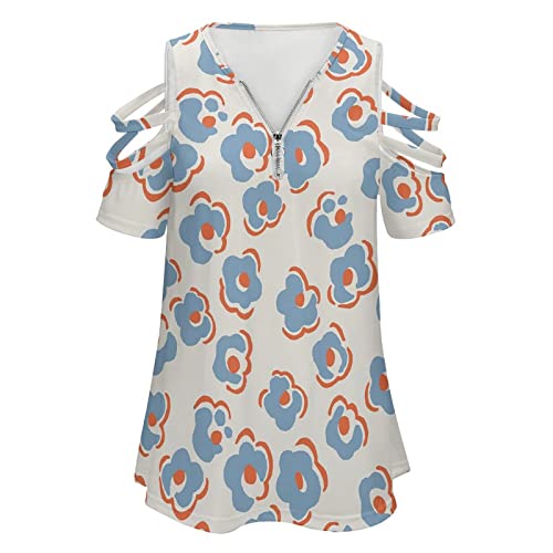 KccOsg Túnica feminina para usar com leggings, túnicas florais com ombro vazado, ajuste solto, zíper