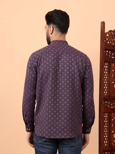 Image of LATEST CHIKAN Men's Cotton Regular Self Design Short Kurta Full Sleeves - Casual Ethnic Wear