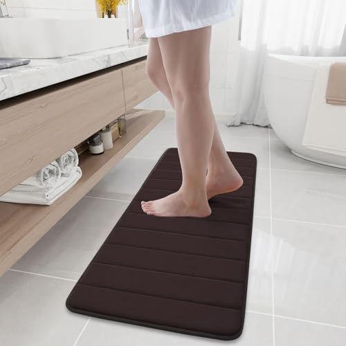 Image of Memory Foam Soft Bath Mats - Non Slip Absorbent Bathroom Rugs Rubber Back Runner Mat for Kitchen Bathroom Floors 17 inch x 47 inch, Coffee
