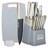 FIVE COWS 16-teilige Messerblock mit Messer, Messer Set, mit Schneidebrett, Fingerkuppenschutz, Eingebauter Schärfer und Küchenschere, Profi Küchenmesserset für Den Heimgebrauch(Blau)