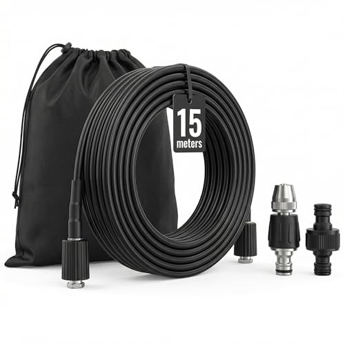 QWORK® Manguera limpieza tubos de alta presión 15M/50FT, 400 Bar/5800PSI desatascador tuberias a presion, compatible con Karcher K2-K7