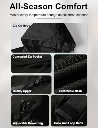 Image of Venzina Men's Waterproof Rain Jacket-Lightweight Windbreaker with Color Block Design, Breathable for Urban Outdoor, Daily Commuting I Fashion Unisex Couple Jacket