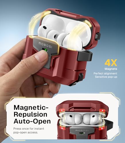Image of MOBOSI for AirPods Pro 3 Case 2025 with Drop-Proof Lock, Cleaning Kit & Keychain, Compatible with MagSafe, Military-Grade Protection Hard Cover for iPods Pro 3rd Generation, Red